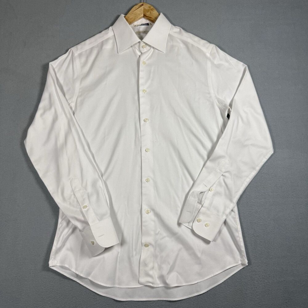 Suitsupply Traveller Mens White Pique Dress Shirt 15 3/4 15.75 40 Slim Fit Crisp